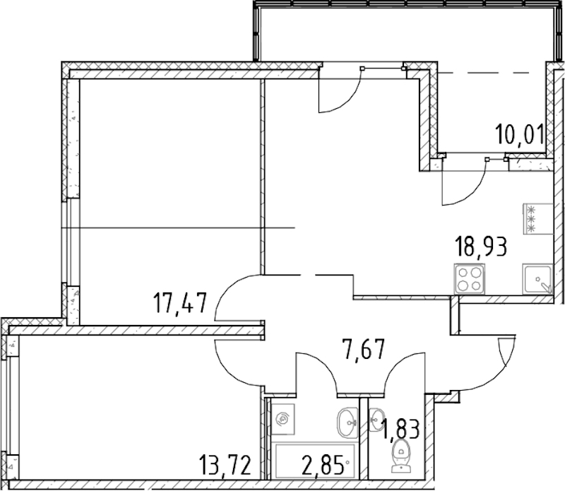 2-комнатная квартира 62.47 м², 23/23 эт., ЖК «Город Первых»